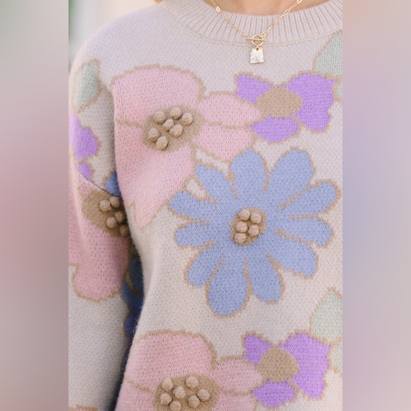 Storia Easy To Love Beige Brown Floral Sweater Size Large - Picture 10 of 12